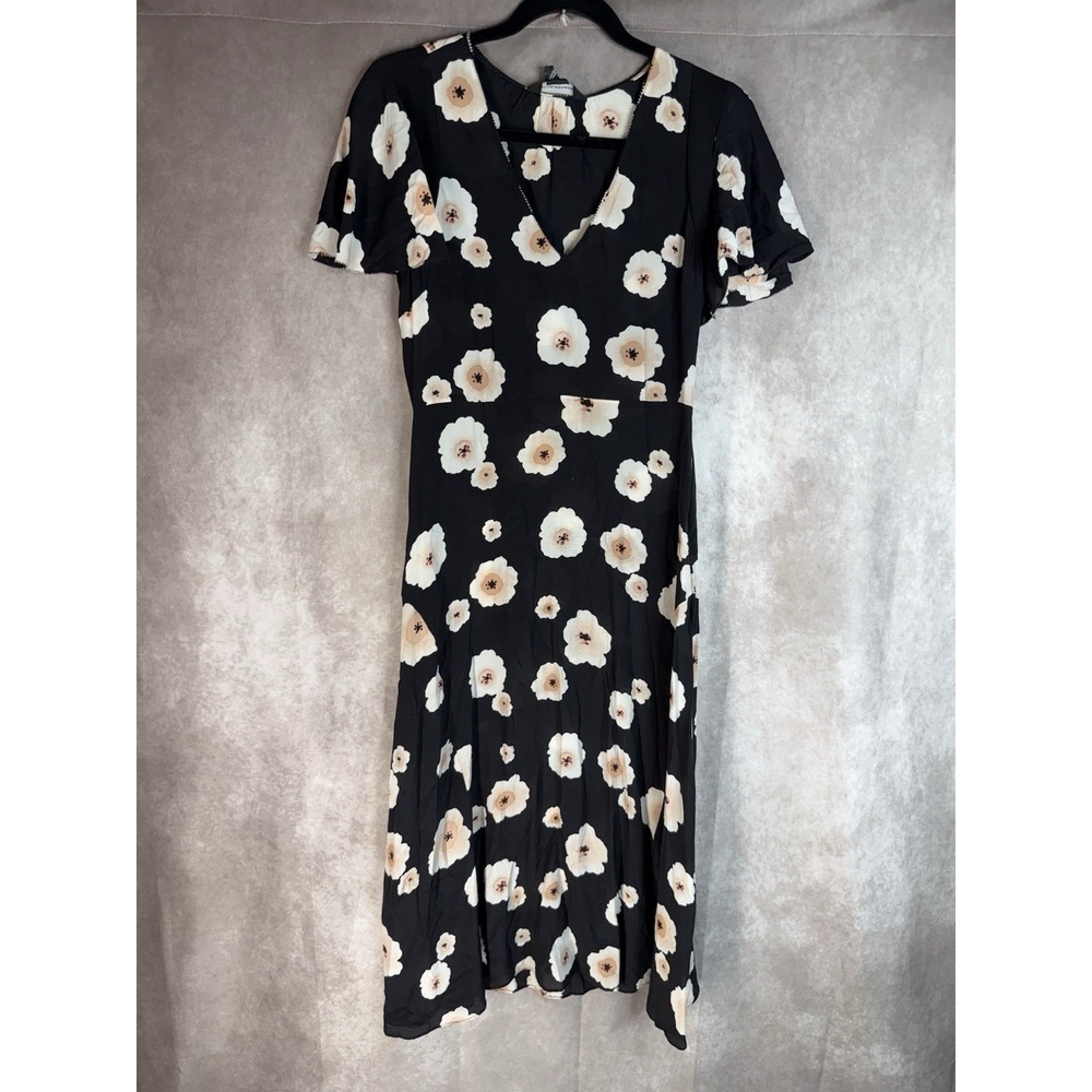 Club Monaco Floral Silk Midi Semi Sheer Dress In Black Women's Size 2